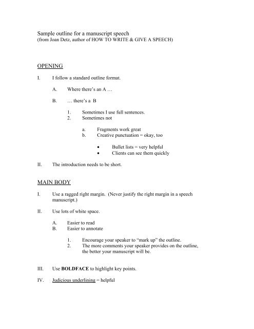 standard outline format example