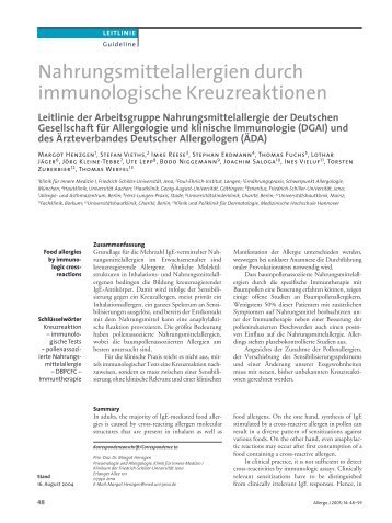 Nahrungsmittelallergien durch immunologische Kreuzreaktionen