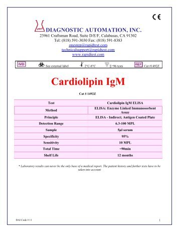 Cardiolipin IgM - ELISA kits - Rapid tests