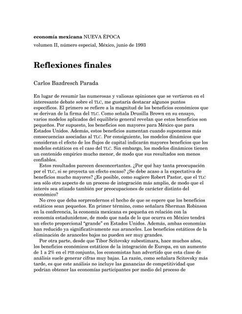 Reflexiones finales - economía mexicana Nueva Época