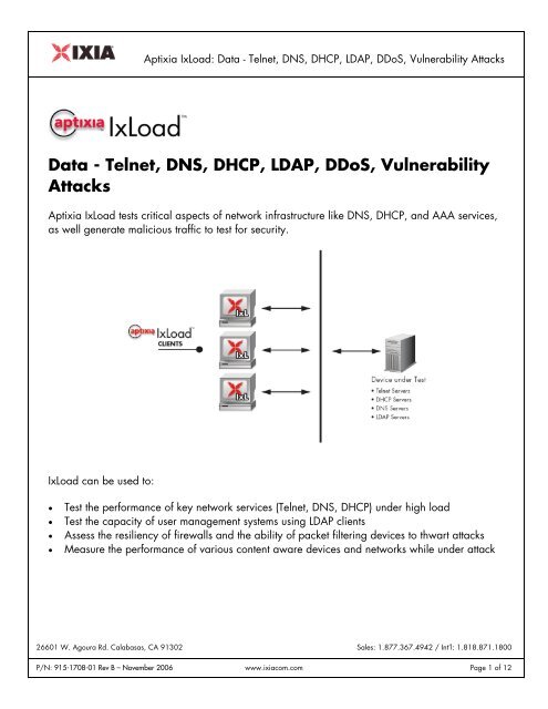 Data - Telnet, DNS, DHCP, LDAP, DDoS, Vulnerability Attacks - Ixia