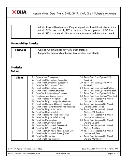 Data - Telnet, DNS, DHCP, LDAP, DDoS, Vulnerability Attacks - Ixia
