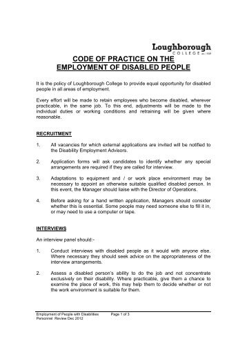 Code of Practice on the Employment of Disabled People