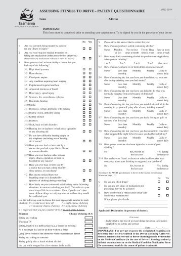 Assessing Fitness to Drive - Patient Questionnaire, (PDF) - Transport