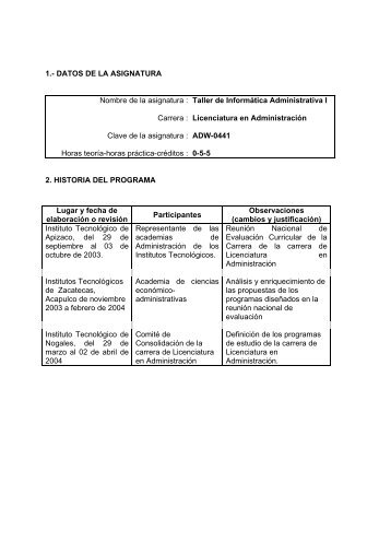 taller informatica administrativa i - Instituto TecnolÃ³gico de Zacatecas