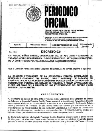 ConstituciÃ³n PolÃ­tica del Estado Libre y Soberano de ... - Villahermosa