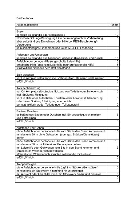 Barthel-index Vor Und Nachteile Barthel Index Vorlage