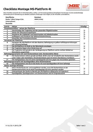 Checkliste Montage MS-Plattform 4t - MÃ¤gert G&C Bautechnik