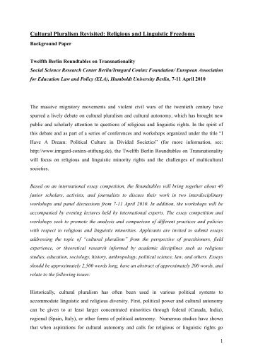 Cultural Pluralism Background Paper - Irmgard Coninx Stiftung