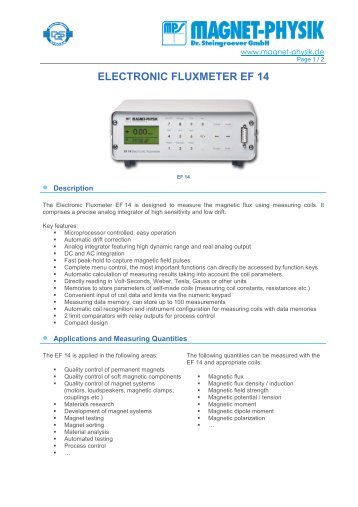 ELECTRONIC FLUXMETER EF 14 - MAGNET-PHYSIK Dr ...