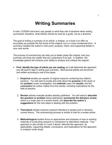 Writing Summaries - Columbia University School of Social Work