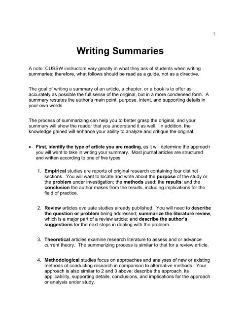 how to write a summary of an article words