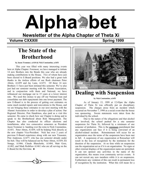 The State of the Brotherhood Dealing with Suspension - Theta Xi