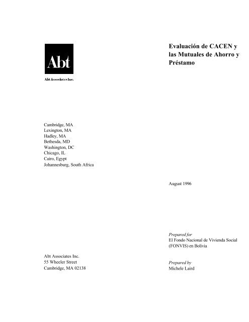 EvaluaciÃ³n de CACEN y las Mutuales de Ahorro y ... - Abt Associates