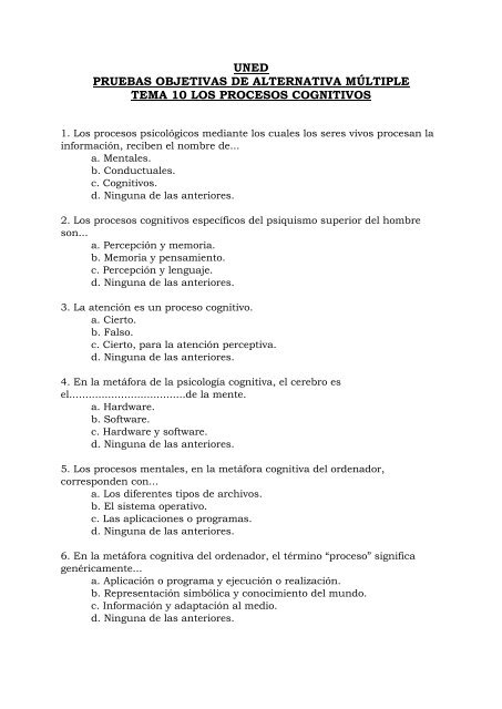 uned pruebas objetivas de alternativa mÃºltiple tema 10 los procesos ...