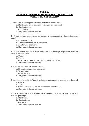 uned pruebas objetivas de alternativa mÃºltiple tema 5 el mentalismo