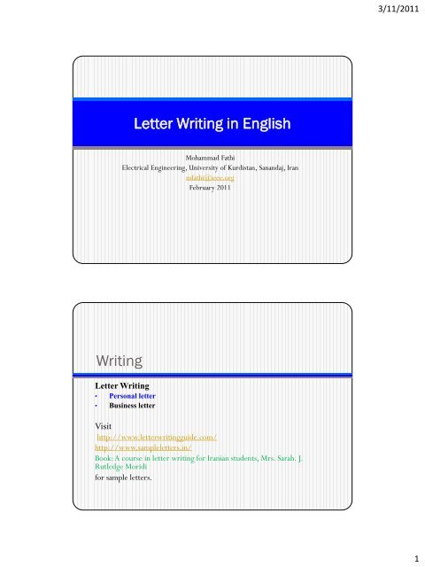 English Module Letter Writing Letter Writing in English Writing