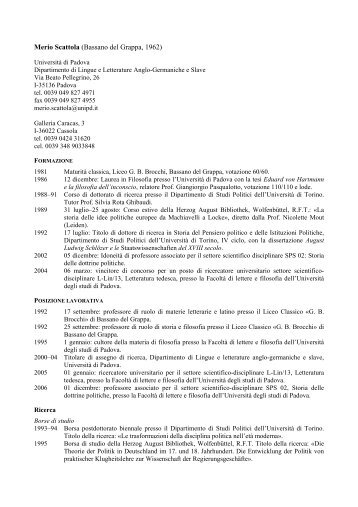 Merio Scattola - Dipartimento di Studi Linguistici e Letterari ...