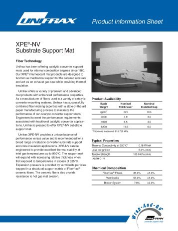 XPEÂ® - NV Substrate Support Mat - Unifrax