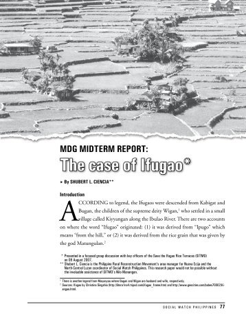 MDG Midterm Report: The case of Ifugao - Social Watch