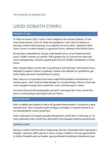 Ymlaen i'r 100 (PDF) - Urdd Gobaith Cymru