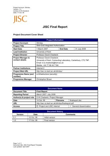 JISC Final Report - Information Systems Security Research Group ...