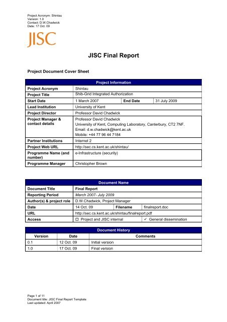 JISC Final Report - Information Systems Security Research Group ...