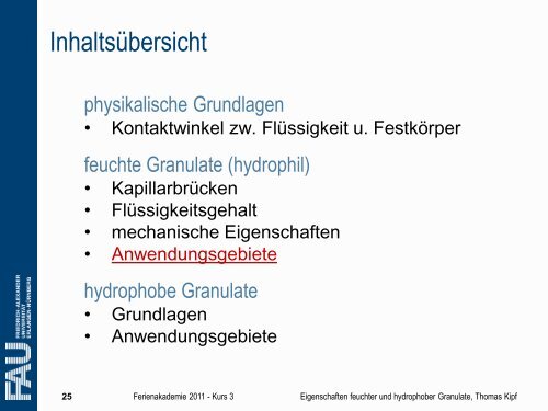 Eigenschaften feuchter und hydrophober Granulate