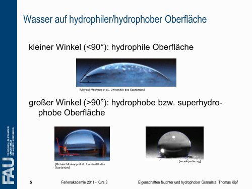 Eigenschaften feuchter und hydrophober Granulate