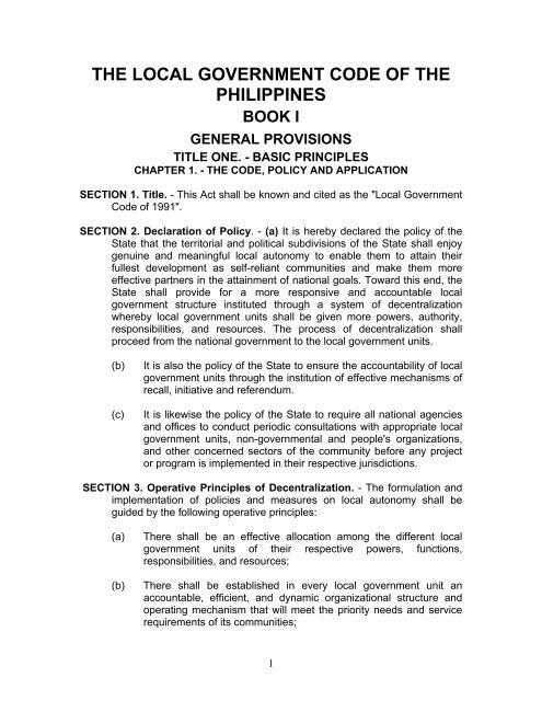 the local government code of the philippines - Oneocean.org