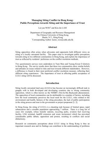 Managing Siting Conflict in Hong Kong - The Chinese University of ...