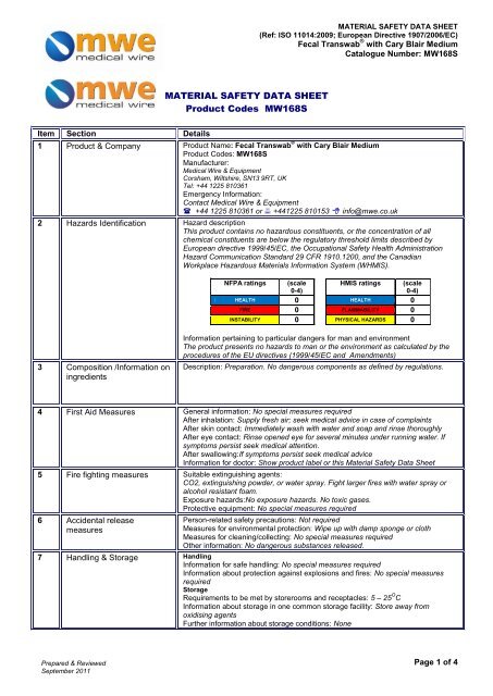 Msds Draft Mwe Medical Wire