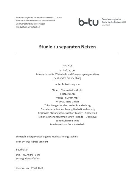 Studie zu separaten Netzen (BTU-Cottbus, April 2013)