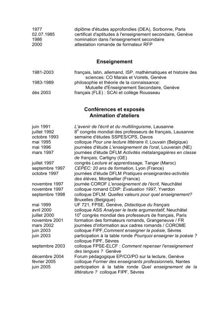 Curriculum Vitae - Université de Genève