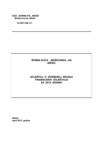 Revizorski izvjeÅ¡taj za 2012. (pdf) - Montenegro berza