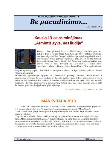 laikrastis nr 5 2012-13 - Vilniaus r. Kalvelių "Aušros" gimnazija
