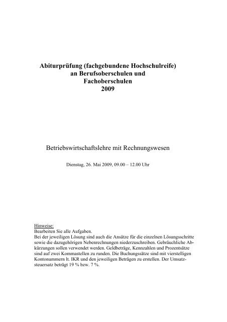 Abiturprüfung (fachgebundene Hochschulreife) an