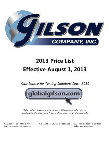 2013 Price List Effective August 1, 2013