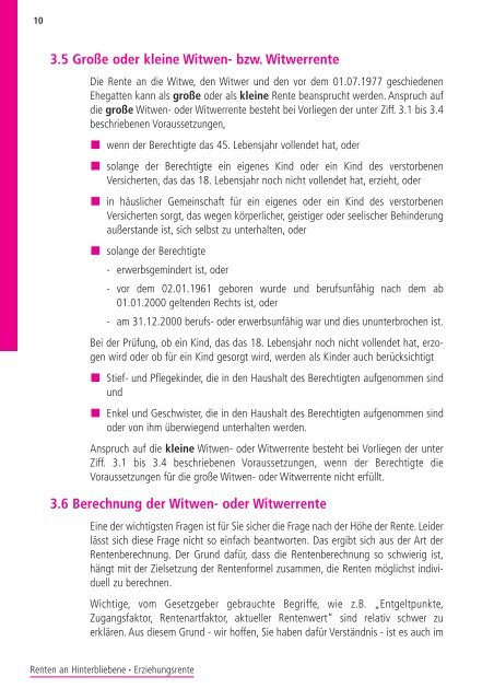 Renten an Hinterbliebene - Erziehungsrente [pdf] - Wert