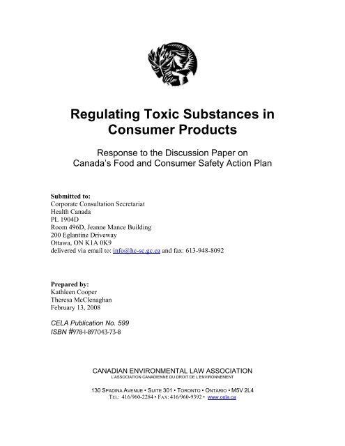 Regulating Toxic Substances in Consumer Products - Canadian ...