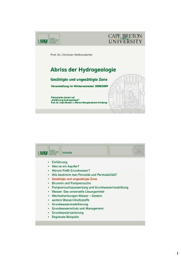 Abriss der Hydrogeologie - Christian Wolkersdorfer