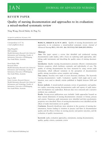 Quality of nursing documentation and approaches to its evaluation ...