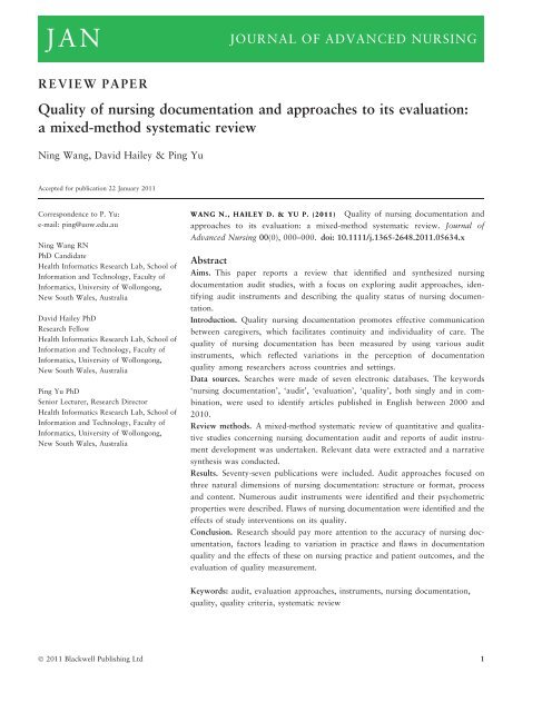 Quality of nursing documentation and approaches to its evaluation ...