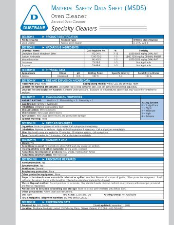 dustbane aerosol oven cleane r2009 - Mathisons