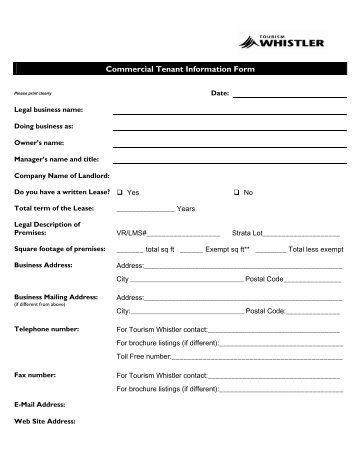 Commercial Tenant Information Form - Tourism Whistler Member ...