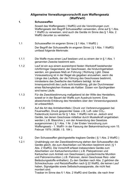 Verwaltungsvorschrift zum Waffengesetz - Deutscher SchÃ¼tzenbund ...