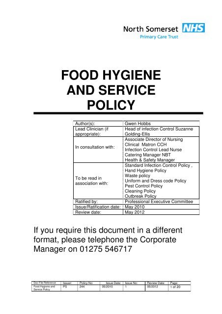 Food hygiene and service policy.pdf - NHS North Somerset