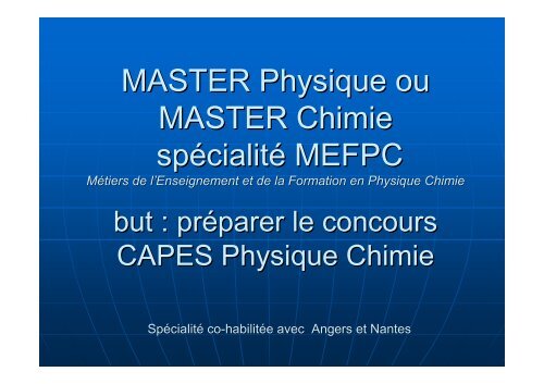 MASTER Physique ou MASTER Chimie spécialité MEFPC