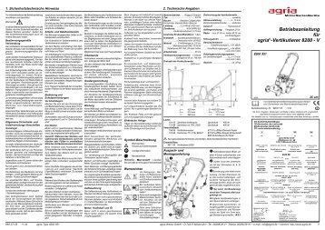 Betriebsanleitung für agria®-Vertikutierer 8200 - V