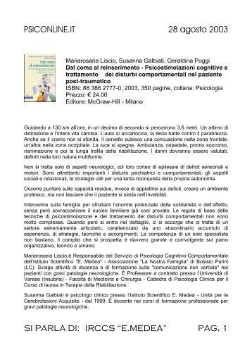 Dal coma al reinserimento.Psicostimolazioni cognitive e ... - E. Medea